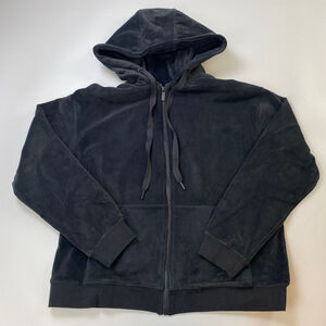 Aurum Black Velour Hoodie Women’s Medium Full Zip Athleisure Luxe Loungewear